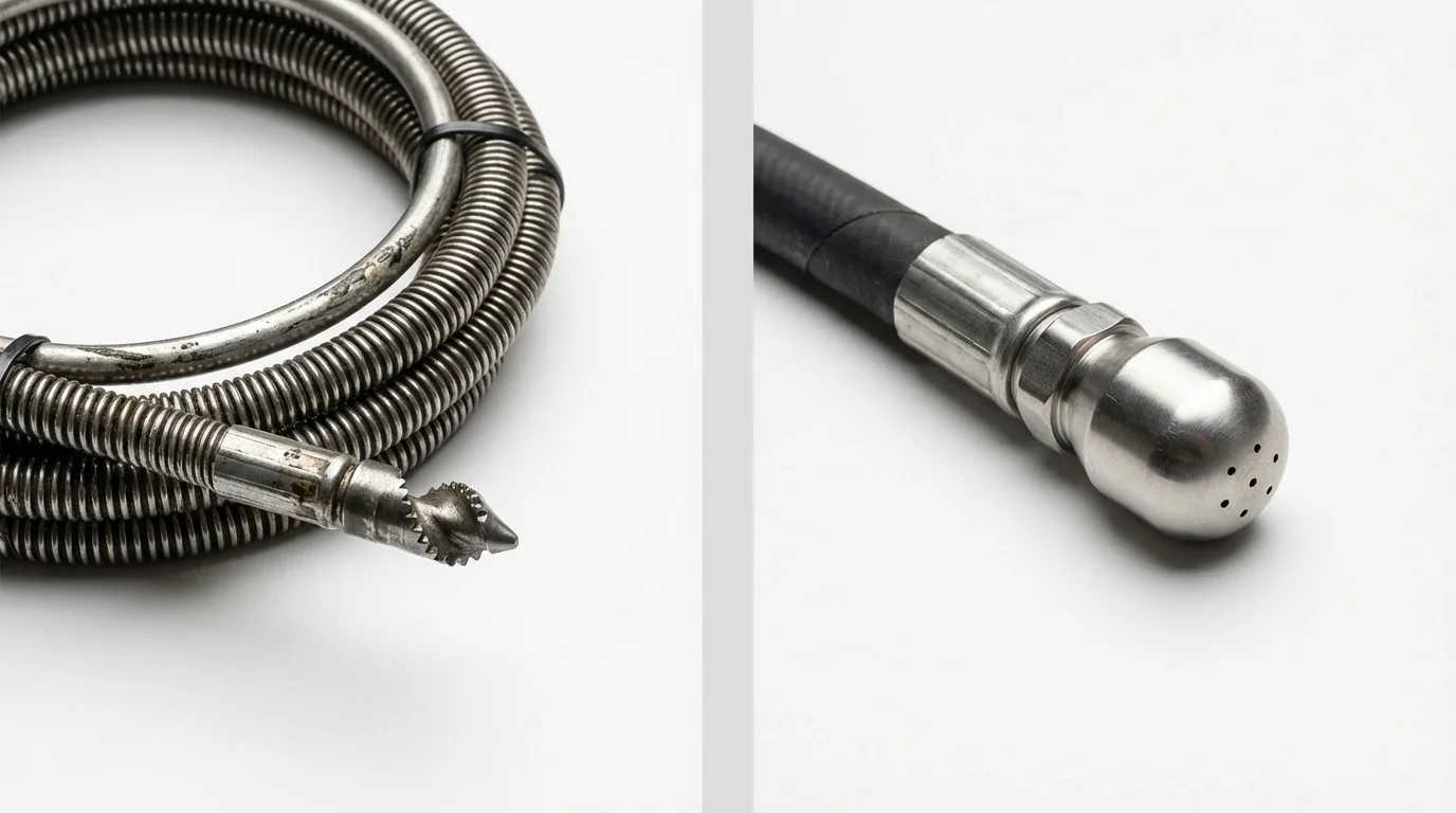 Drain snake cable and hydro jetting nozzle used for drain cleaning in Marion, KS